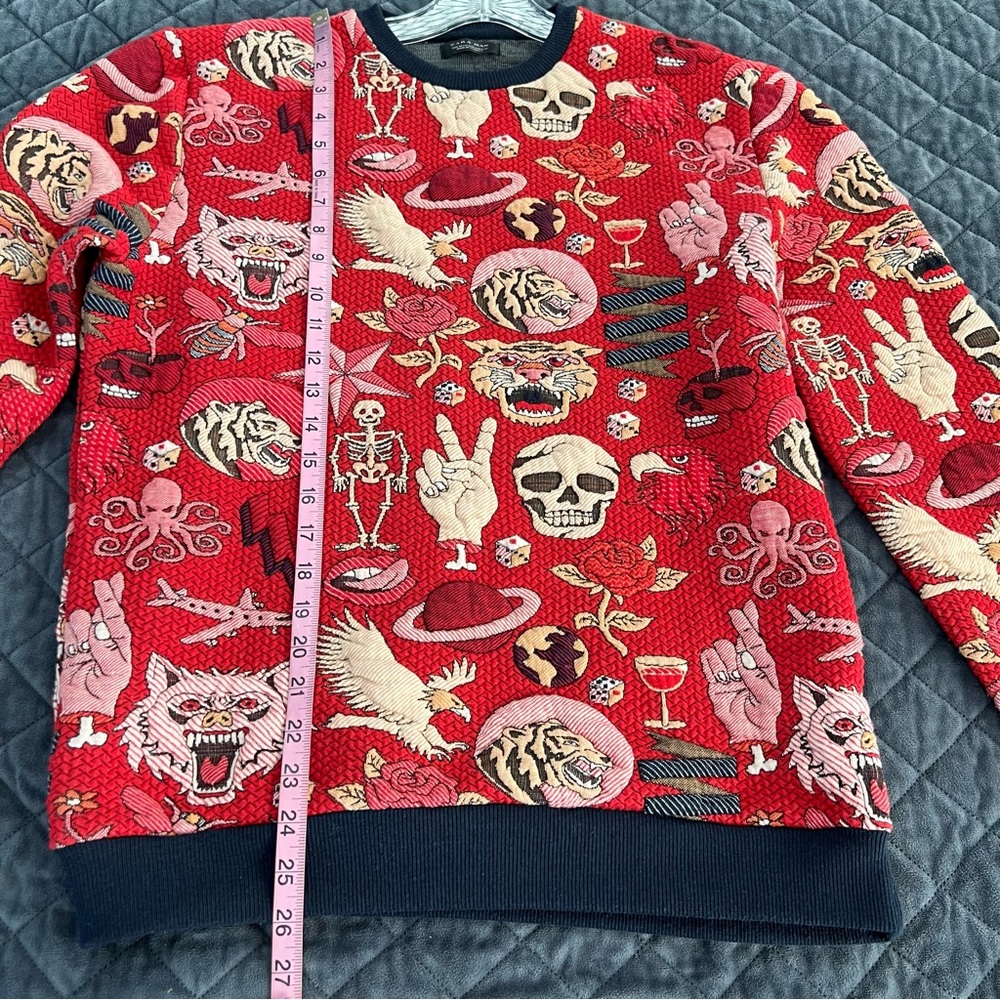 Zara Red Multi Graphic Knit Sweater - Picture 4 of 11